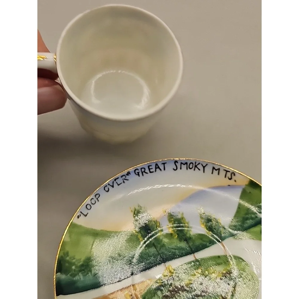 Miniature Mini Tea Cup Saucer Lot Of 3 Souvenir Oklahoma Colorado Smoky Mountain